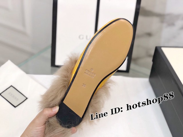 gucci高端女士毛拖鞋 托斯卡納羊皮毛一體鞋底 古馳經典之王毛拖 dx1140